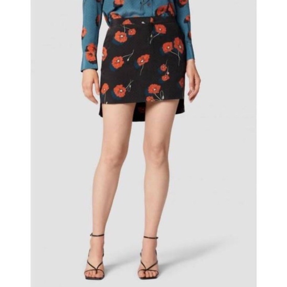 NEW EQUIPMENT delafine silk skirt in true black multi poppy Ss 4 Mini Floral